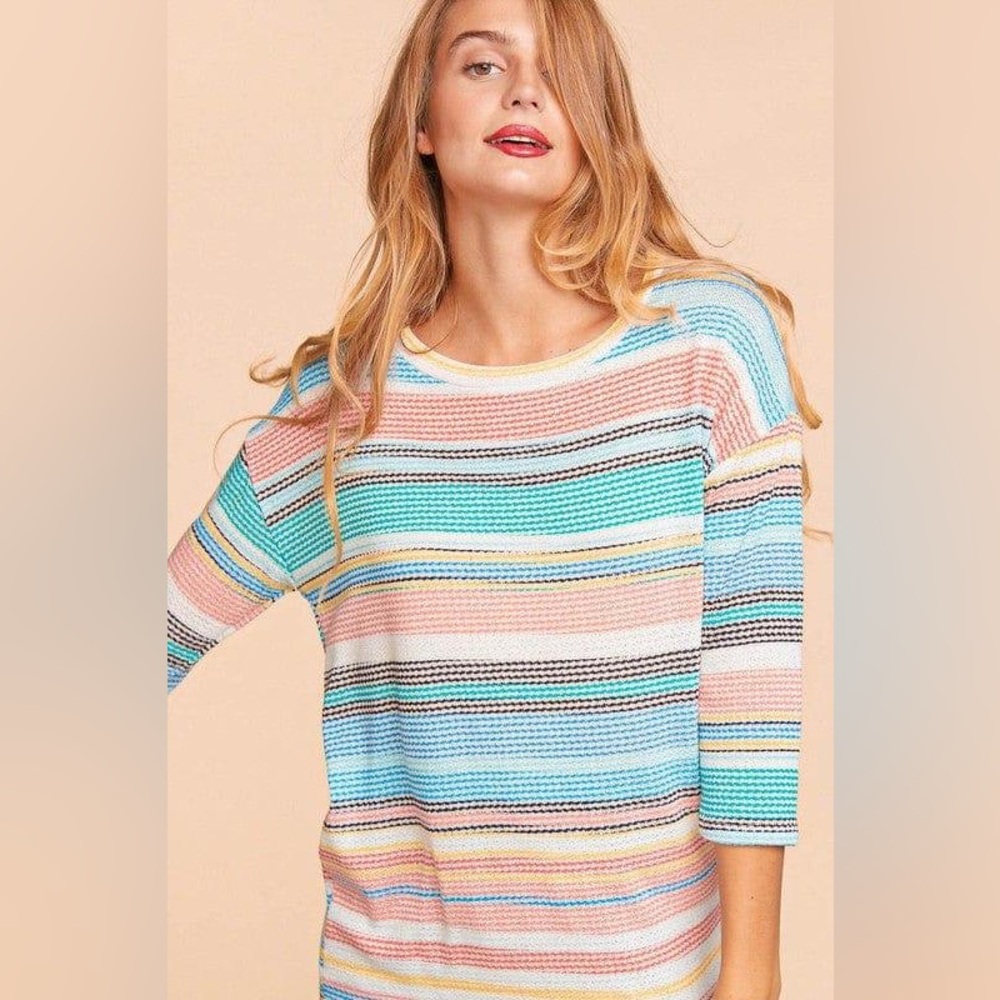 🌈✨ Haptics Colorful Striped Waffle Knit Top – Size Medium (Fits S–L) | NWT ✨🌈